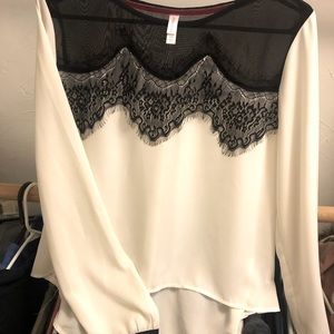 Xhilaration Sheer White top w/ Black Lacey Detailing- size S